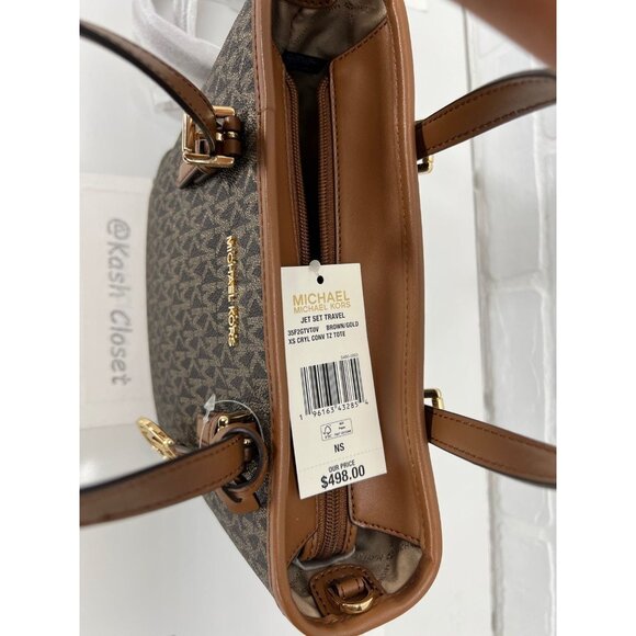 Michael Kors tote carryall handbag xs convertible top zip crossbody brown gold - Picture 5 of 9